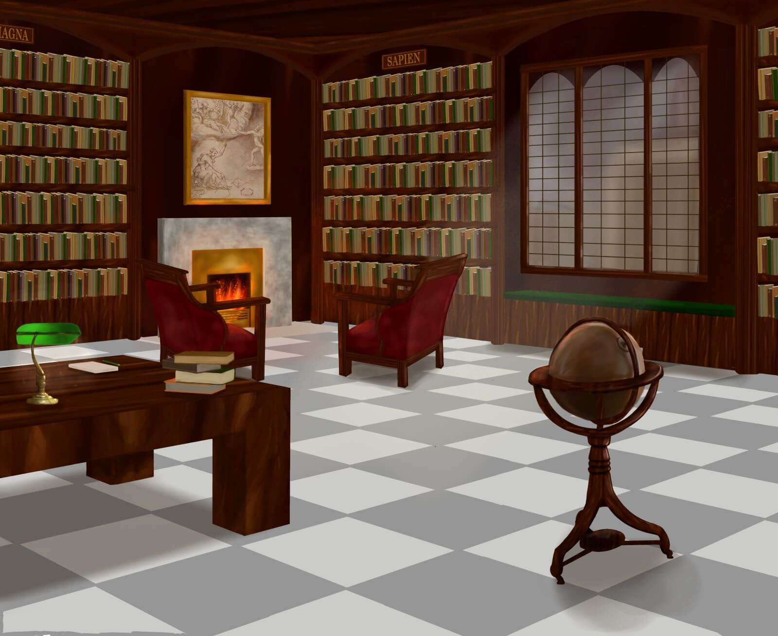The Library - a location in 'The Kidnapped Professor' puzzle game
